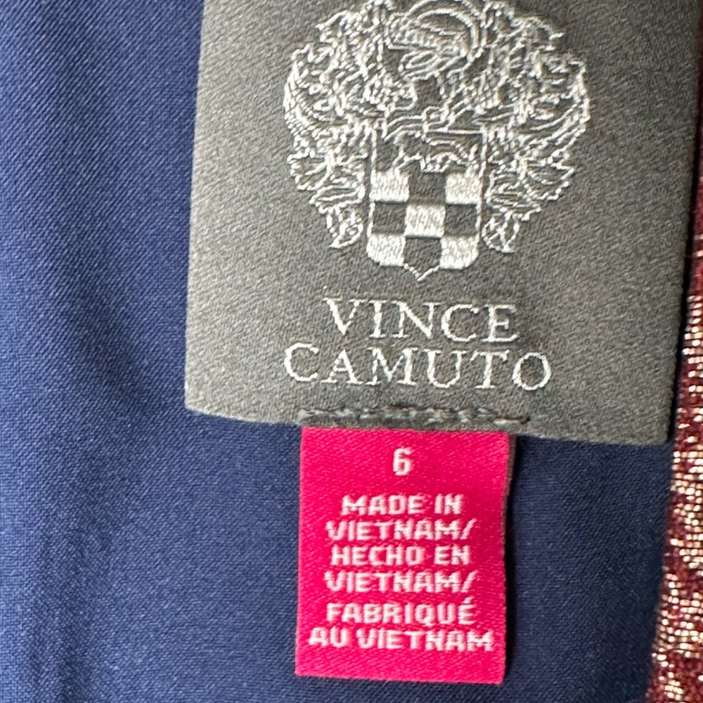 Vince Camuto Navy and Burgundy Floral Jacquard Fit-and-Flare Dress. Sz: 6 - Picture 8 of 9